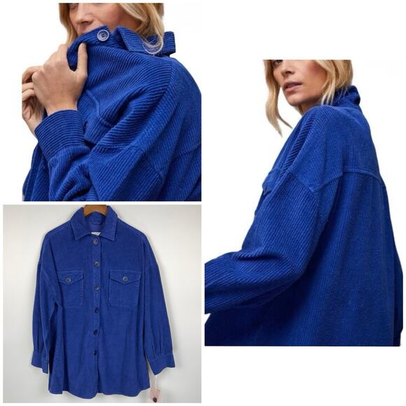 Avec Les Filles Anthropologie M Oversized Corduroy Shacket Royal Blue Button Up - Picture 9 of 12